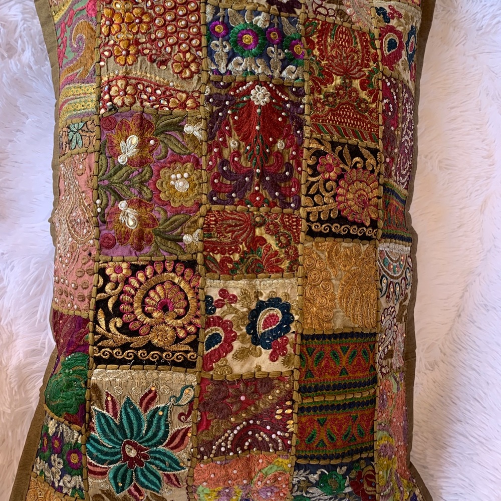 Patchwork Embroidered Decorative Pillow Cover - Picture 4 of 6